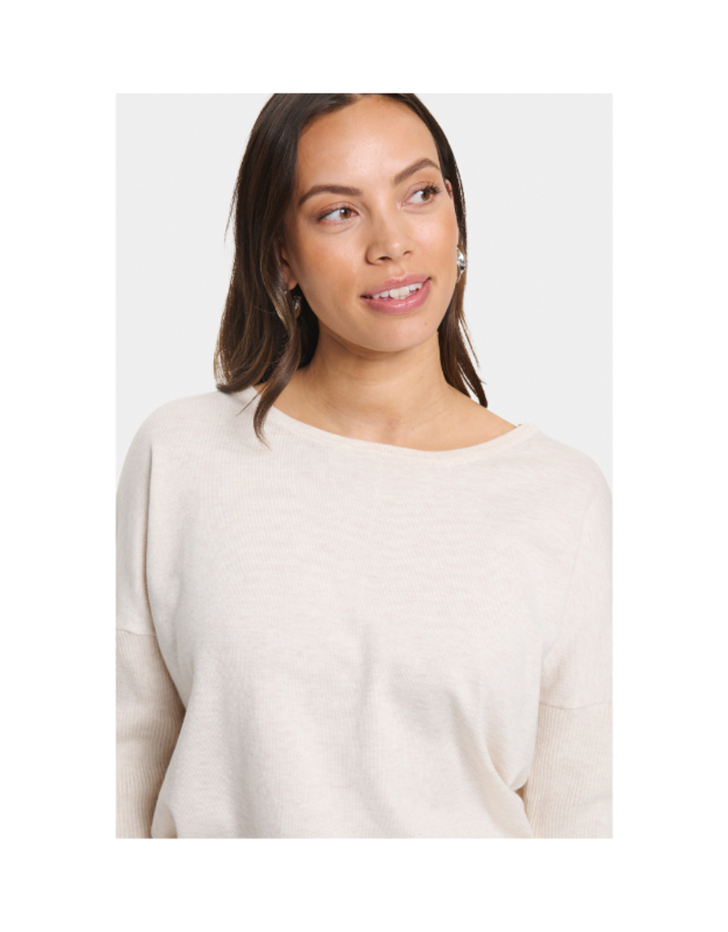 Saint Tropez Mila Round Neck Pullover in Fog Melange by Saint Tropez