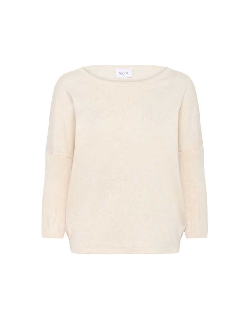 Saint Tropez Mila Round Neck Pullover in Fog Melange by Saint Tropez
