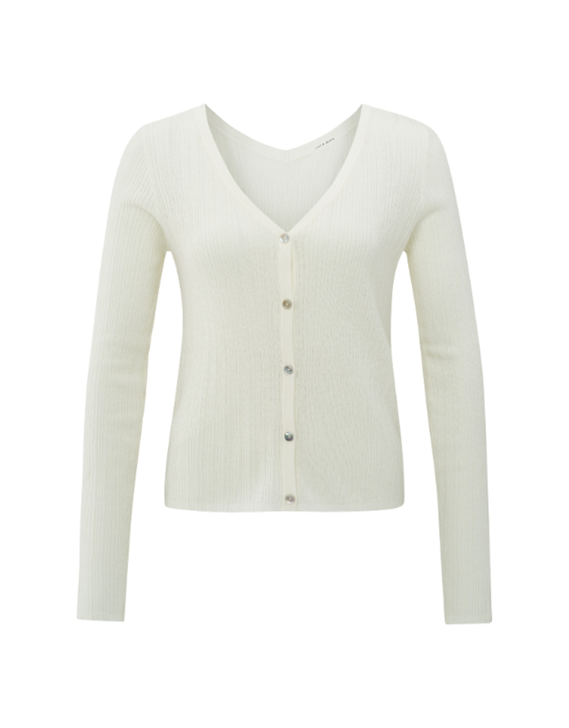 YAYA Fine Rib Knit Cardigan in Wool White by YAYA