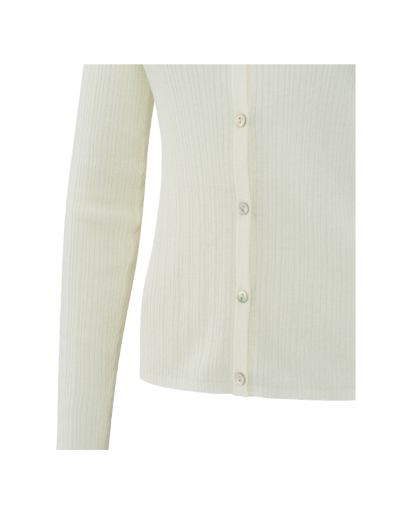YAYA Fine Rib Knit Cardigan in Wool White by YAYA