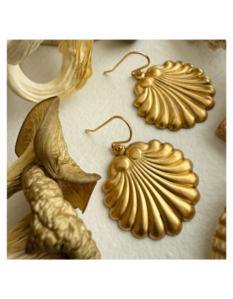 Pika & Bear Botticelli Raw Brass Shell Drop Earrings by Pika & Bear
