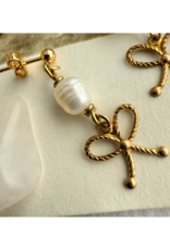 Pika & Bear Fontage Raw Brass Bow and Pearl Drop Earrings by Pika & Bear