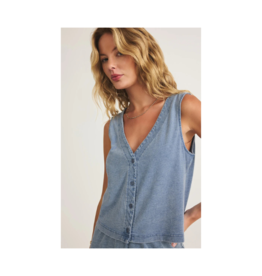 Z Supply Solace V-Neck Denim Top in Medium Indigo by Z Supply