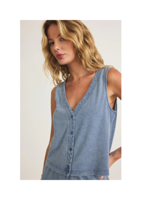 Z Supply Solace V-Neck Denim Top in Medium Indigo by Z Supply