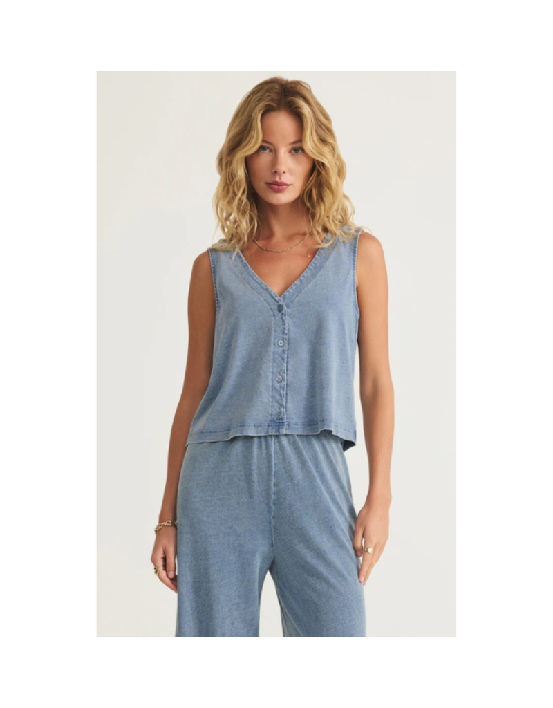 Z Supply Solace V-Neck Denim Top in Medium Indigo by Z Supply