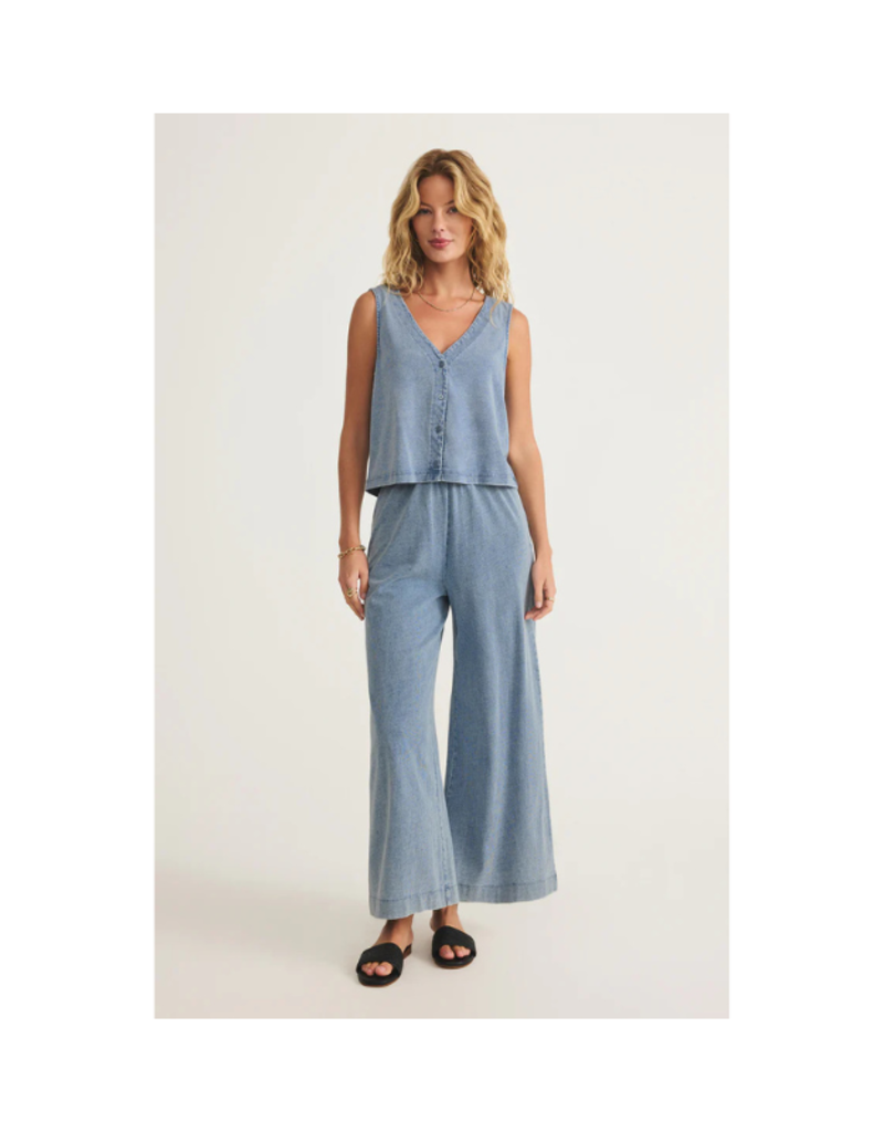Z Supply Solace V-Neck Denim Top in Medium Indigo by Z Supply