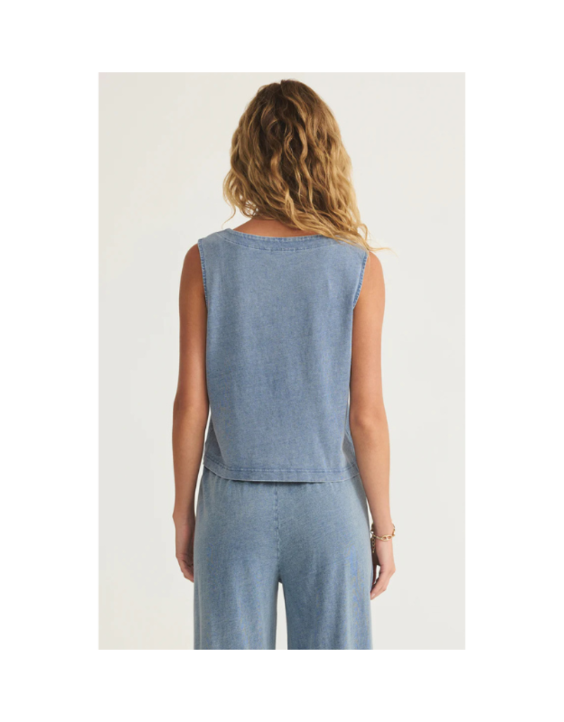 Z Supply Solace V-Neck Denim Top in Medium Indigo by Z Supply