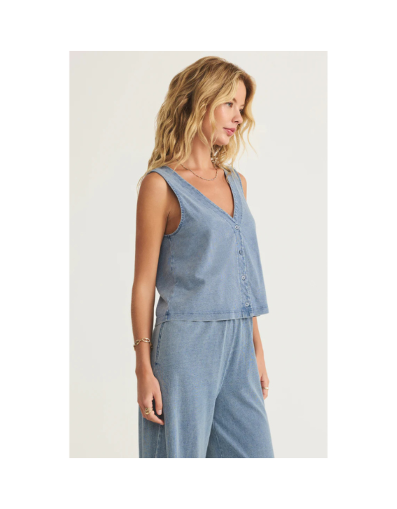 Z Supply Solace V-Neck Denim Top in Medium Indigo by Z Supply