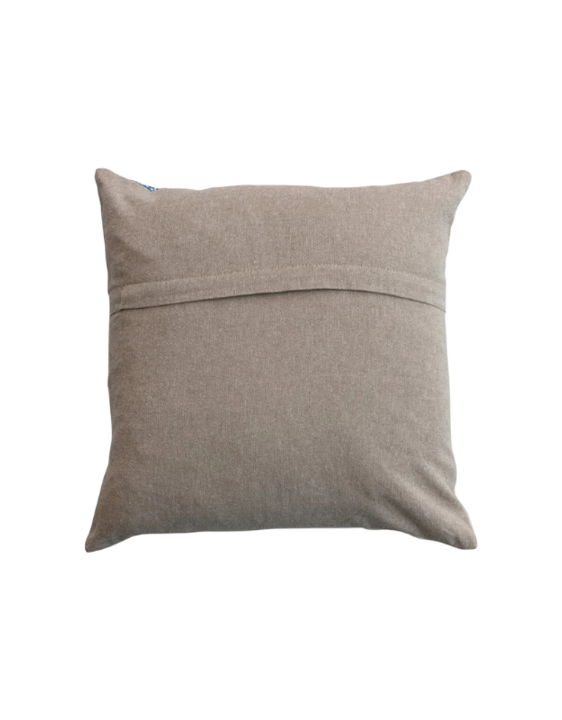 Creative Co-Op Blue Embroidered Square Pillow 16"