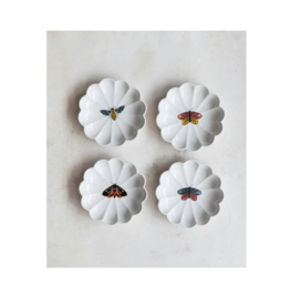 Creative Co-Op Stoneware Scalloped Dish with Insect Assorted