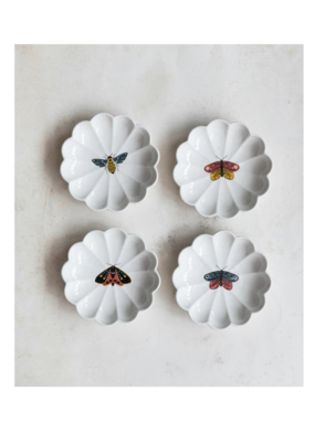 Creative Co-Op Stoneware Scalloped Dish with Insect Assorted