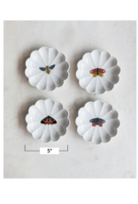 Creative Co-Op Stoneware Scalloped Dish with Insect Assorted