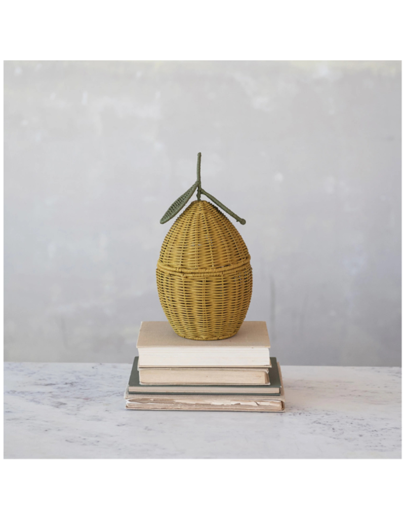 Creative Co-Op Hand-Woven Rattan Lemon Basket with Lid