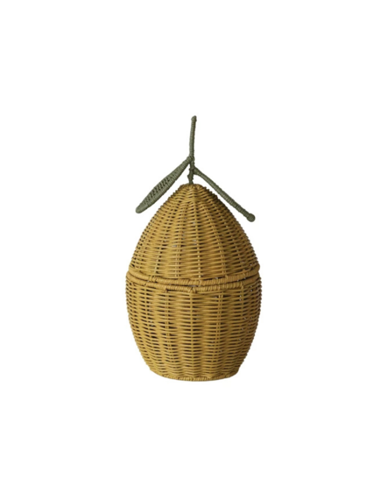 Creative Co-Op Hand-Woven Rattan Lemon Basket with Lid