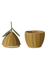 Creative Co-Op Hand-Woven Rattan Lemon Basket with Lid