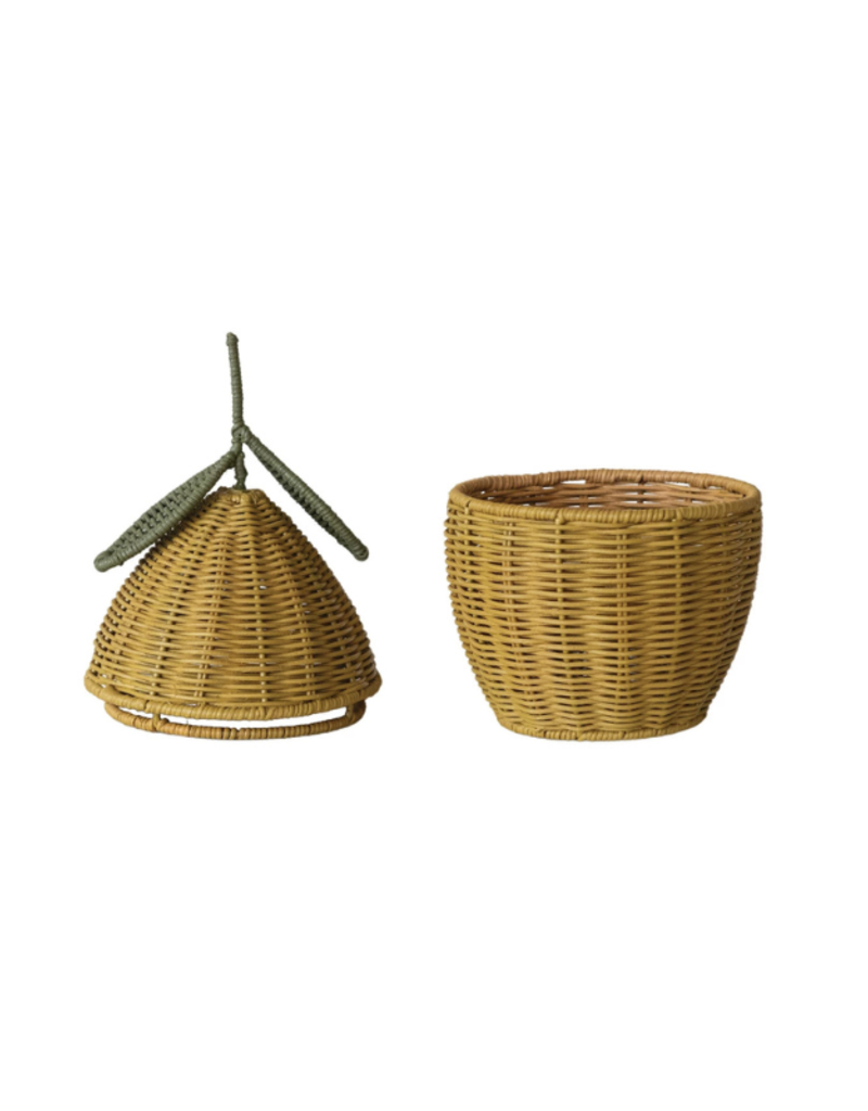 Creative Co-Op Hand-Woven Rattan Lemon Basket with Lid