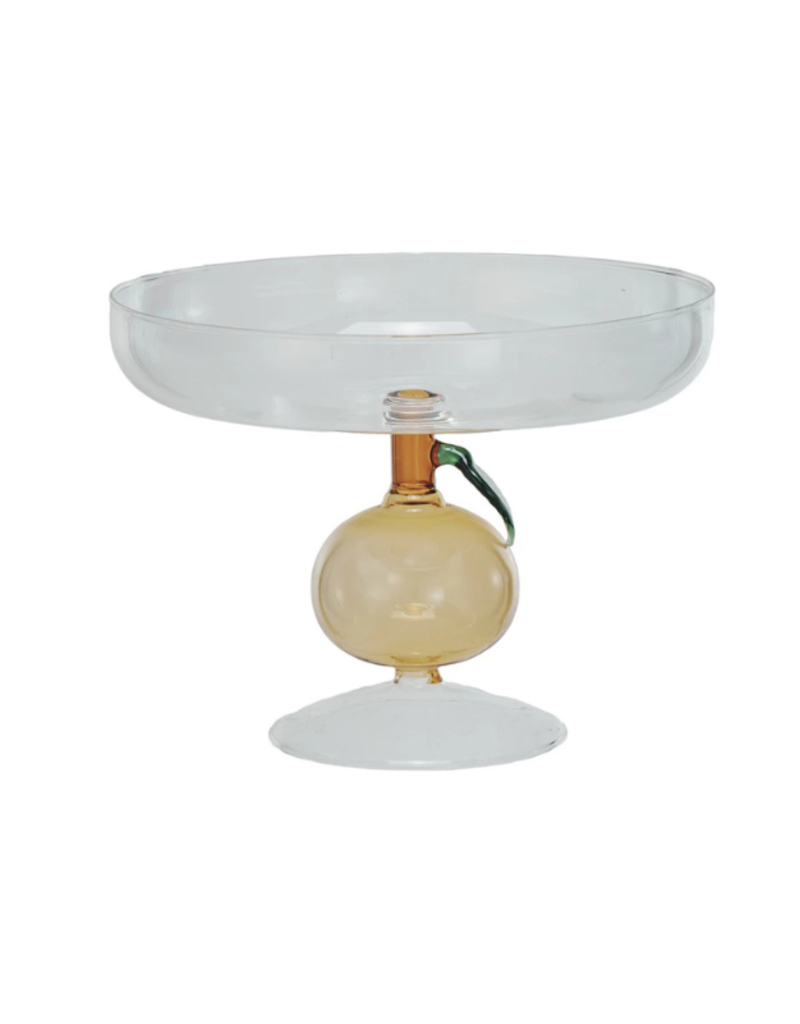 Creative Co-Op Glass Orange Pedestal Dish