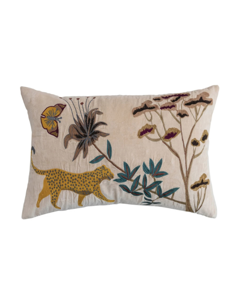Creative Co-Op Cotton Velvet Flora Fauna Pillow 16x24