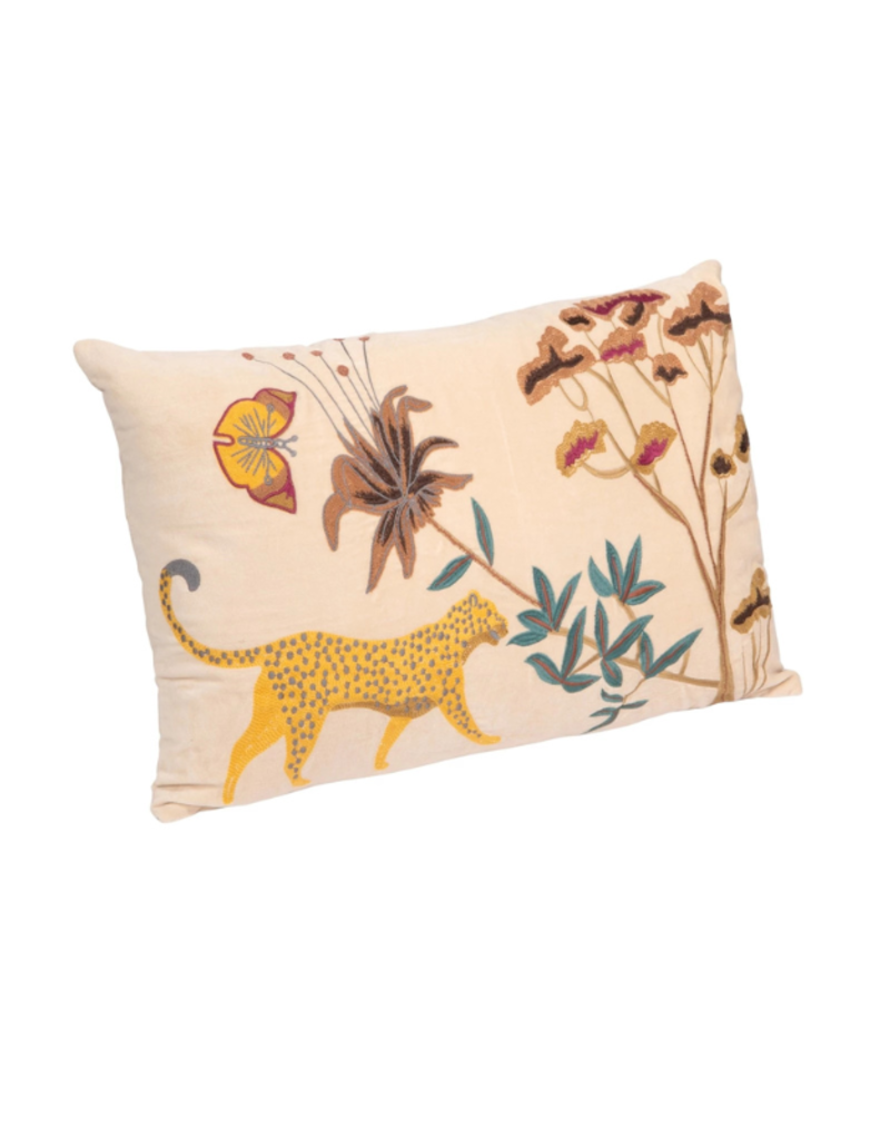 Creative Co-Op Cotton Velvet Flora Fauna Pillow 16x24