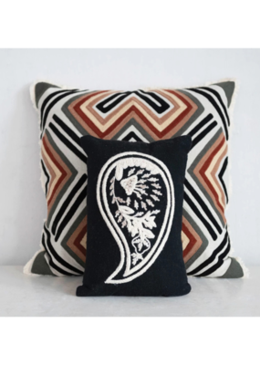 Creative Co-Op Embroidered Black & White Paisley Lumbar Pillow