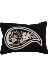 Creative Co-Op Embroidered Black & White Paisley Lumbar Pillow
