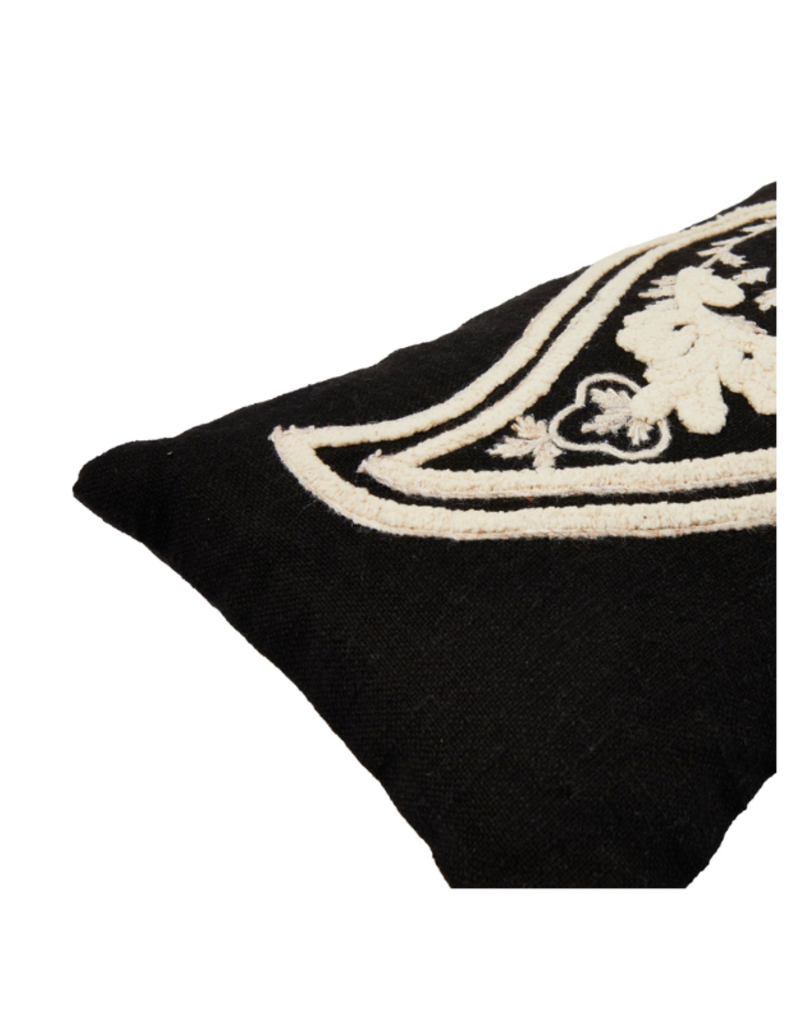 Creative Co-Op Embroidered Black & White Paisley Lumbar Pillow