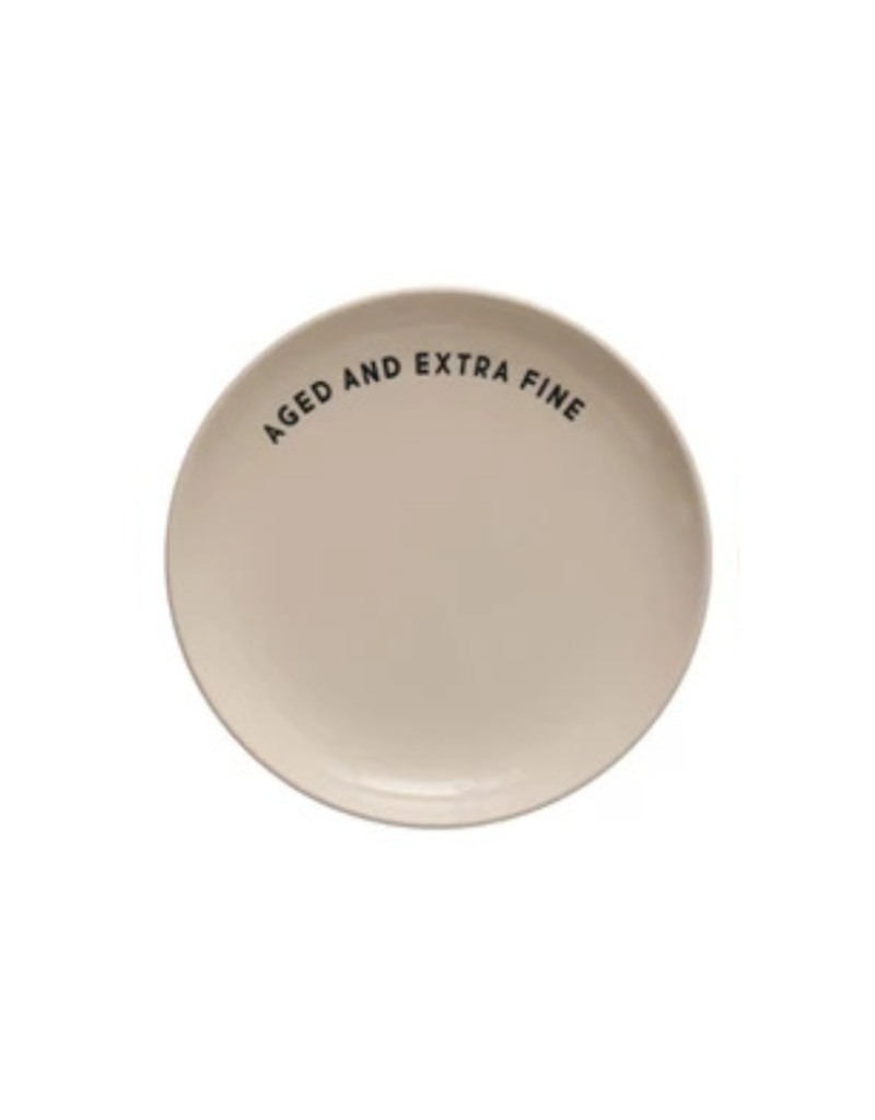 Creative Co-Op Wine Saying Stoneware Plate "Aged and Extra Fine"