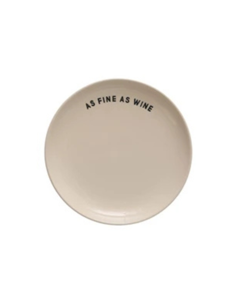 Creative Co-Op Wine Saying Stoneware Plate "As Fine As Wine"