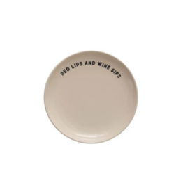 Creative Co-Op Wine Saying Stoneware Plate "Red Lips and Wine Sips"