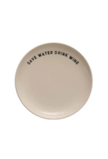 Creative Co-Op Wine Saying Stoneware Plate "Save Water Drink Wine"