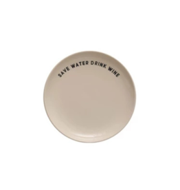 Creative Co-Op Wine Saying Stoneware Plate "Save Water Drink Wine"