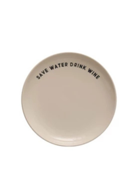 Creative Co-Op Wine Saying Stoneware Plate "Save Water Drink Wine"