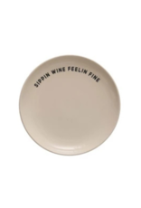 Creative Co-Op Wine Saying Stoneware Plate "Sippin Wine Feelin Fine"