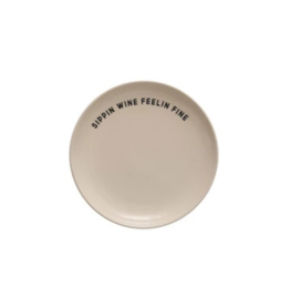 Creative Co-Op Wine Saying Stoneware Plate "Sippin Wine Feelin Fine"