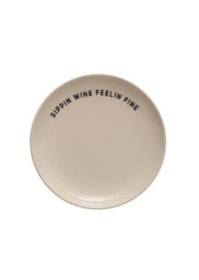 Creative Co-Op Wine Saying Stoneware Plate "Sippin Wine Feelin Fine"