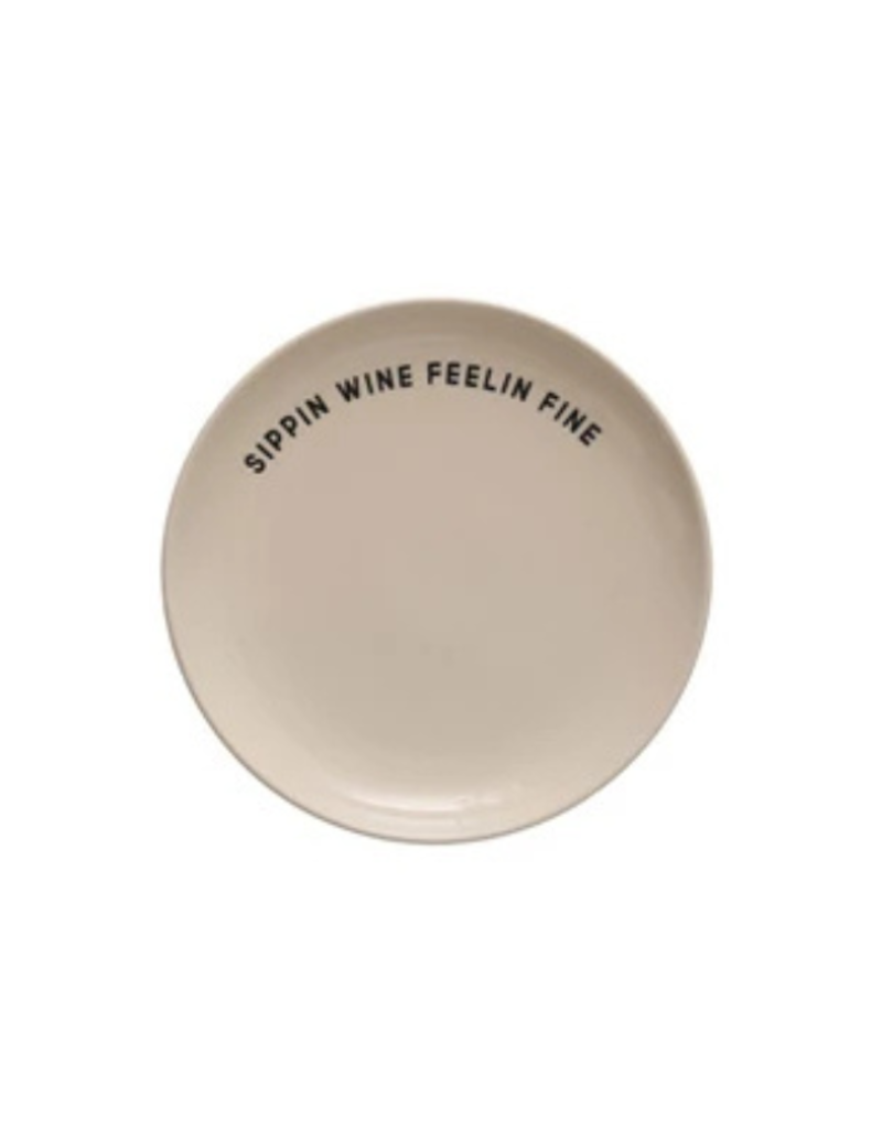Creative Co-Op Wine Saying Stoneware Plate "Sippin Wine Feelin Fine"