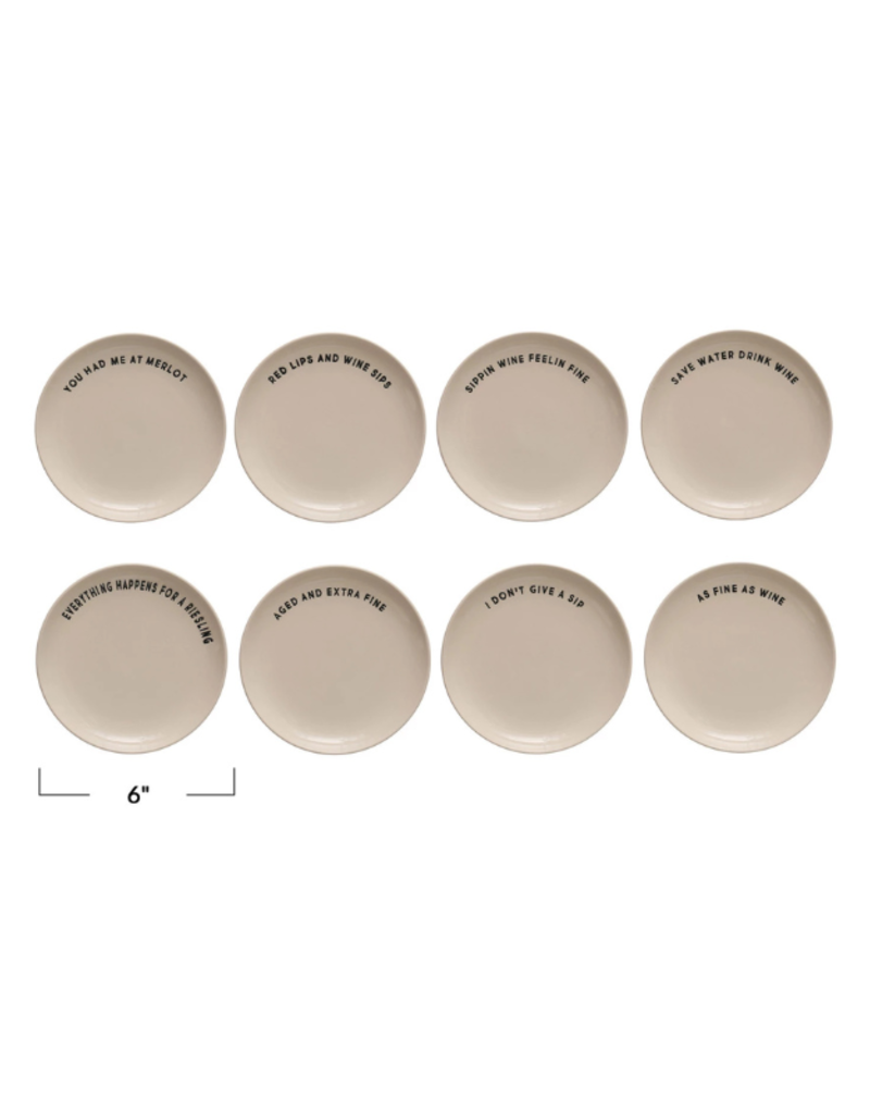 Creative Co-Op Wine Saying Stoneware Plate "Sippin Wine Feelin Fine"