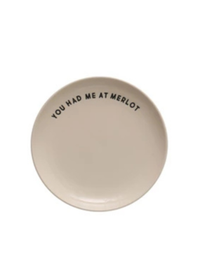 Creative Co-Op Wine Saying Stoneware Plate "You Had Me at Merlot"