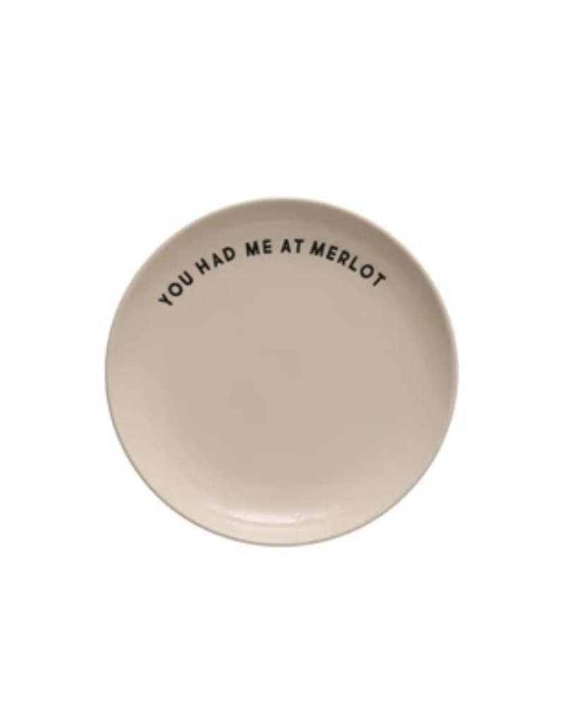 Creative Co-Op Wine Saying Stoneware Plate "You Had Me at Merlot"