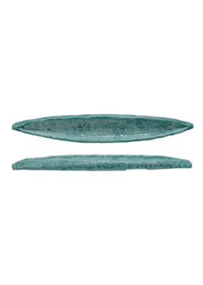 Creative Co-Op Hand-Painted Aqua Embossed Olive Dish