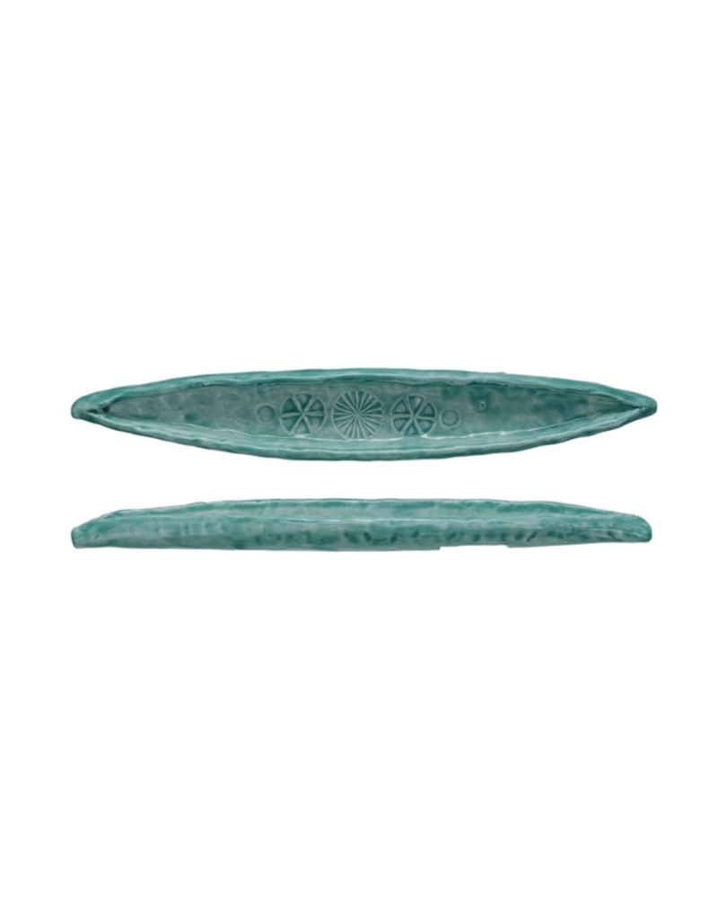 Creative Co-Op Hand-Painted Aqua Embossed Olive Dish