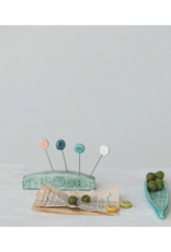 Creative Co-Op Hand-Painted Aqua Embossed Olive Dish