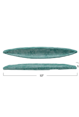 Creative Co-Op Hand-Painted Aqua Embossed Olive Dish
