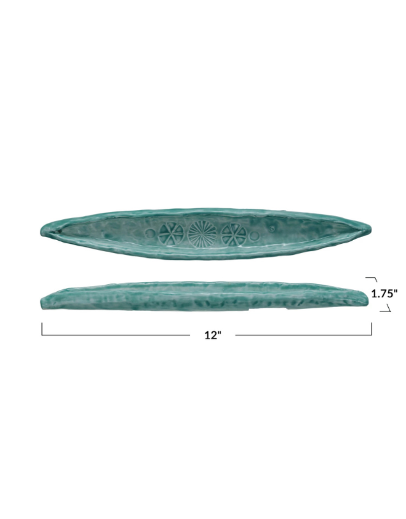 Creative Co-Op Hand-Painted Aqua Embossed Olive Dish
