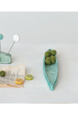 Creative Co-Op Hand-Painted Aqua Embossed Olive Dish