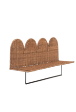 Creative Co-Op Rattan Wicker Scalloped Wall Shelf with Metal Rod