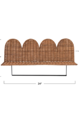 Creative Co-Op Rattan Wicker Scalloped Wall Shelf with Metal Rod