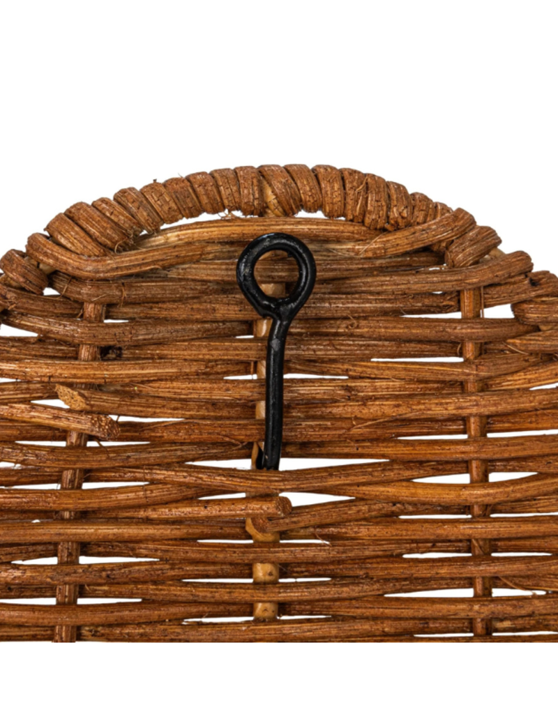 Creative Co-Op Rattan Wicker Scalloped Wall Shelf with Metal Rod