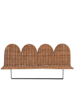 Creative Co-Op Rattan Wicker Scalloped Wall Shelf with Metal Rod