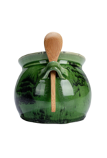 Creative Co-Op Stoneware Green Salt Dish with Wood Spoon